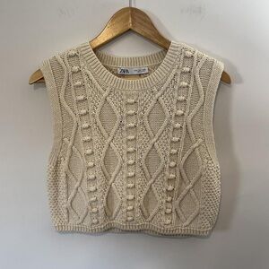 Zara Cream Cable Knit Sweater Vest